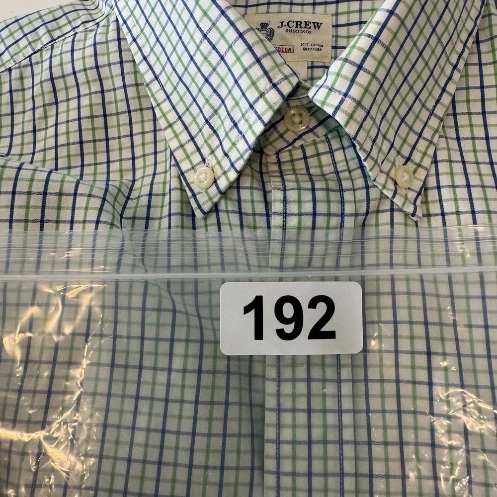 J.Crew Green Blue Plaid Button‎ Down Shirt 81708 Sz M 100% 2-Ply Cotton #192